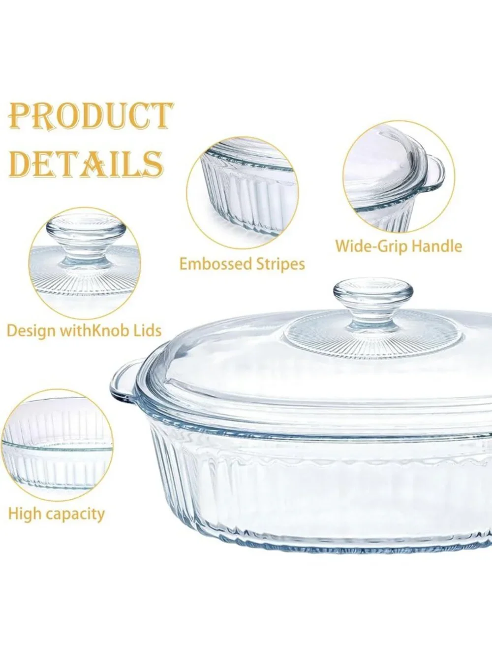 2 Pack Ribbed Glass Casserole Dishes with Lids - Perfect for Lasagna & Leftovers
